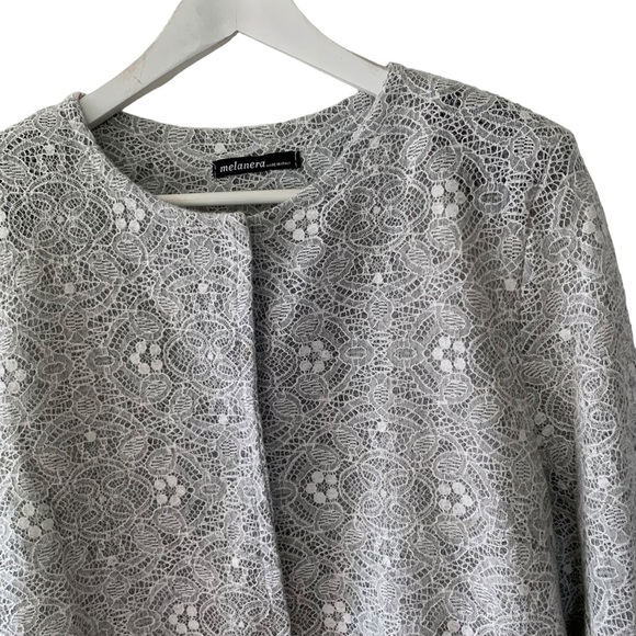 Melenara Women’s Dressy Cardigan Size Medium Grey Cream Lace Snaps Made in Italy - Picture 3 of 11